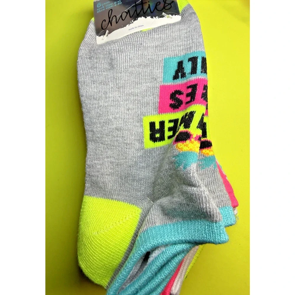 6 Pair Women's Ankle Socks Size 9-11 Shoe 4-10 Summer Vibes Pineapple Sunglasses